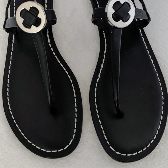 Mercedes Castillo Leather T-Strap Thong Sandal Flat Black Silver EU40 10 NWOB - Picture 3 of 15